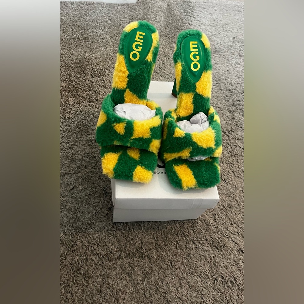 Fuzzy Green and Yellow heels